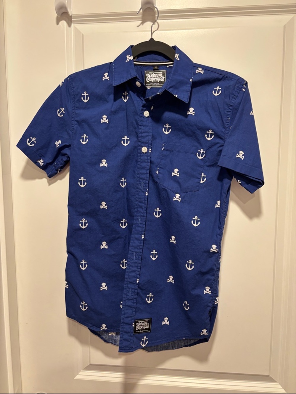 Johnny Cupcakes Blue Anchor & Skull Short-Sleeve Button-Down